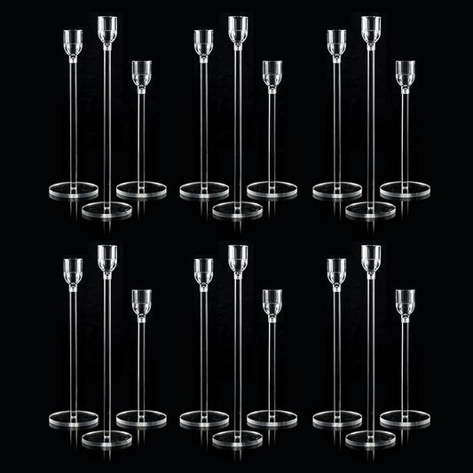 Vincidern 18pcs Acrylic Candle Holders Centerpieces for Table, Taper Candle Holder for Table Centerpieces, Wedding, Valentine, Dining Room Decorations, Clear Candlestick Holder Set