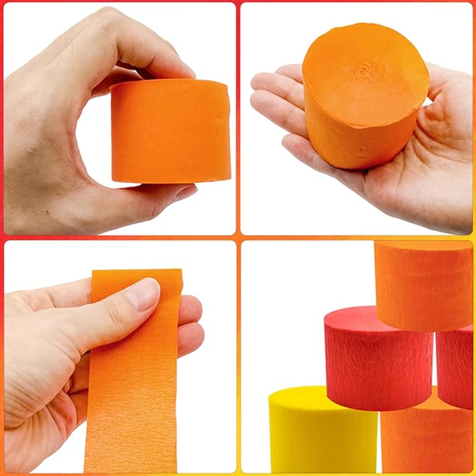 PheiLa Crepe Paper Streamers 6 Rolls 492ft, Crepe Paper Thanksgiving Birthday Decorations Red Orange Yellow Fall Party Supplies for DIY Gift Wrapping Holiday Party Decor, 1.77 Inch x 82 Ft/Roll