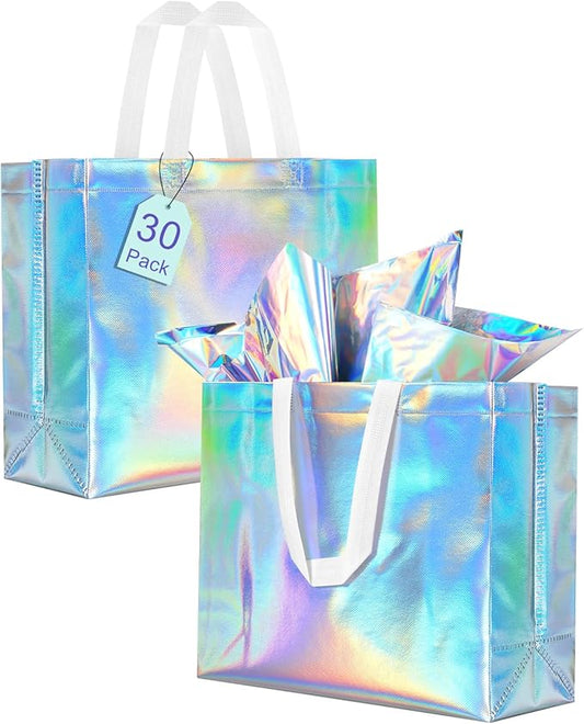 Lzerking Reusable Gift Bags 30 Packs 13x5x11in Non-Woven Party Favor Bags with Handle for Birthdays Parties Holidays Weddings