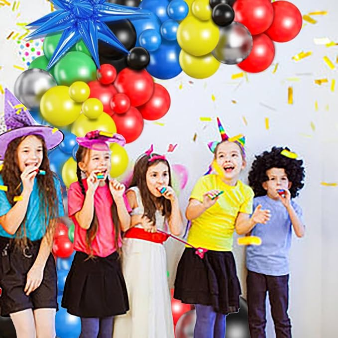 Black Red Blue Green Balloon Garland Arch Kit,Red Yellow Green Blue Black Balloons for Birthday Graduation Carnival Superhero Robot Blocks Video Game Themed Party Decor