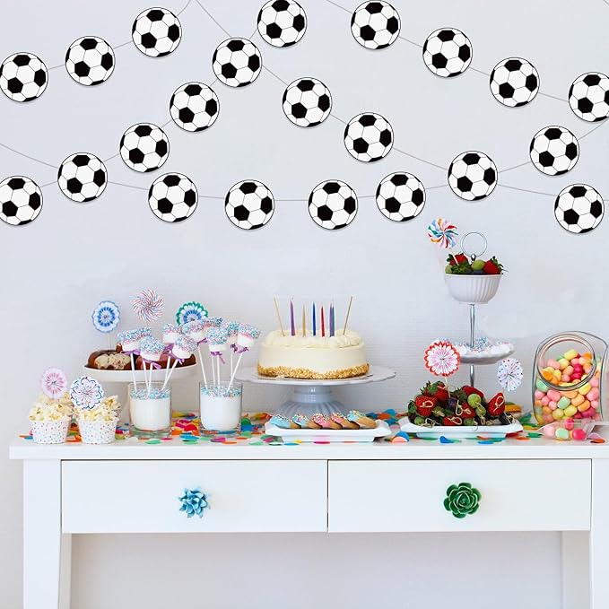8 Packs Soccer Party Banners Soccer Garland Kit Soccer Hanging Swirl Soccer Party Supplies Decorations Soccer Ball Paper Cutouts for Birthday Party Home Classroom Favor Supplies Decor