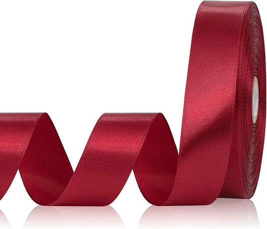 Wine Red Ribbon 1 Inch 60 Yards, Versatile Maroon Satin Ribbon for Crafts, Gift Wrapping, Flower Bouquet, Graduation Lei, Baby Shower, Christmas, Halloween