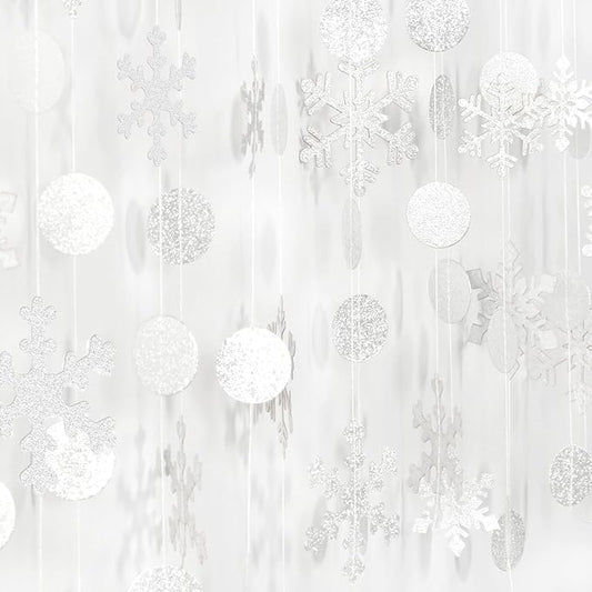 Snowflake-Snow White-Silver Christmas Party-Decoration Garland - 52Ft Winter Wonderland Frozen Hanging Paper Streamers,Birthday New Year Supplies Decor Lasting Surprise