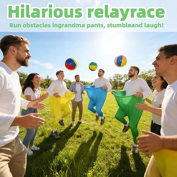 Granny Pants Yard Game – Oversized Stretchy Pants Outdoor Toss Game with Bouncy Balls & Pump, Fun Reunion Party Game for Adults, Perfect for Backyard, Field Day & Team Activities