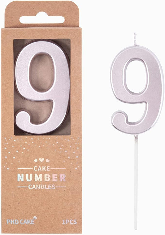 PHD CAKE 2.76 Inch Modern Rose Gold 9 Number Birthday Candles, Rose Gold Number Candles, Cake Number Candles, Party Celebration