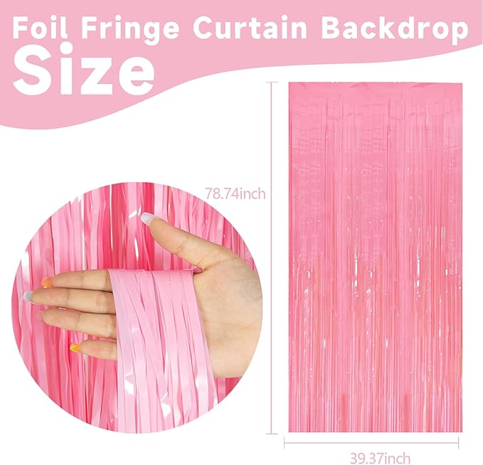 5 Pack Pink Tinsel Curtain Party Backdrop Foil Fringe Light Pink Halloween Baby Shower Valentines Wedding Birthday Decorations for Women