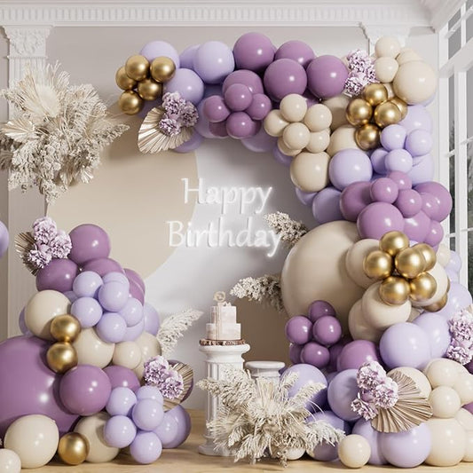 AULE Purple Balloon Arch Kit 155Pcs Dusty Macaron Purple Sand White Gold Balloons Garland for Birthday Anniversary Engagement Bridal Baby Shower Wedding Theme Party Decoration