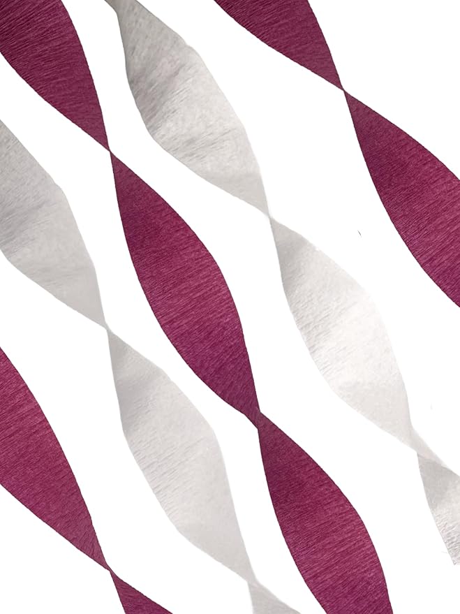 Maroon and White Crepe Paper Streamers, Made in USA