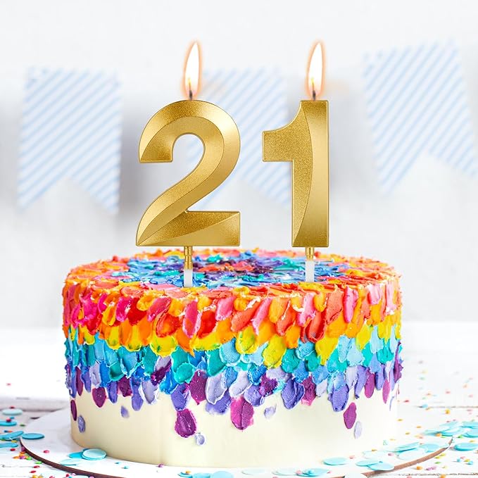 Birthday Candles, 1.96 Inch Number 21 Happy Birthday Candles, Number Candles Decoration for Birthday Party and Anniversary Celebration(Champagne Gold)