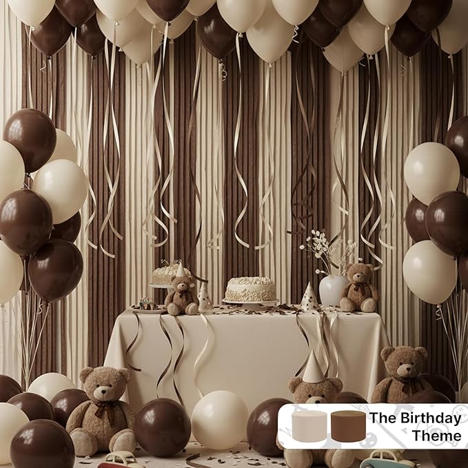 PartyWoo Brown Crepe Paper Streamers 10pcs 820ft Pack of Boho Neutral Metallic Gold Sand White Crepe Paper Streamers for Birthday Baby Shower Wedding Graduation Woodland Jungle Fall Party Decorations