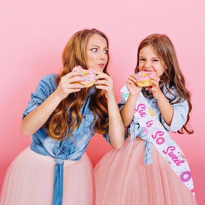 Donut 6th Birthday Party Favor Sash for Girl Six Is So Sweet Satin Sash Sweet Doughnut Theme Birthday Decoration for Birthday Girl Party Outfit Photo Prop Celebration Accessory