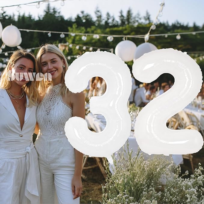 SUWEN 40 Inch White Large 32 Balloon Numbers Big Foil Helium Number Balloons 0-9 Giant Jumbo Happy 32nd Birthday Party Decorations for Men or Women Huge Mylar 23 Anniversary Party Supplies