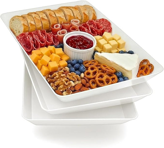 Serving Tray Platter, 17.5'' x 11.5'' x 1.6'', 3 Pcs Food Tray for Veggie Fruit Snack Dessert Cookie Cheese, Food Trays for Party Supplies Display, Large Platters for Serving Food, BPA Free