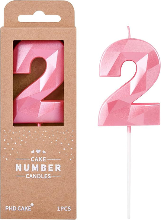 PHD CAKE 2.76 Inch Crystal Pink 2 Number Birthday Candles, Pink Number Candles, Cake Number Candles, Party Celebration