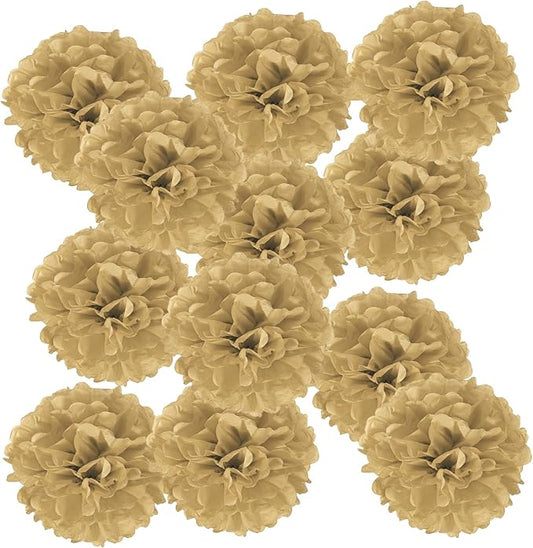PATIKIL 6inch Tissue Paper Pom Poms, 12PCS Pom Poms Paper Flowers Ball Tissue Paper Flowers for Wedding Bridal Shower Birthday Bachelorette Party Backdrop Decoration, Khaki