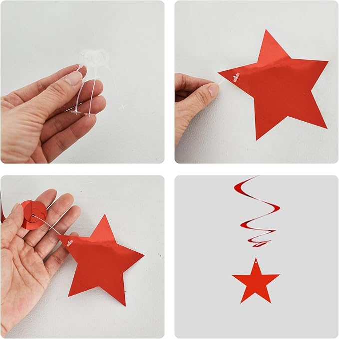 BEISHIDA Red Blue Silver Star Hanging Swirl Decorations,July 4th Hanging Party Supplies for 250th Anniversary Graduation Wedding Baby Shower Birthday Party Decorations,Pack of 15