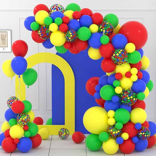 Red Yellow Blue Green Balloon Garland Arch Kit - Royal Blue and Yellow Balloons Green Balloons for Robot Hero Birthday Decorations Carnival Circus Graduation Party Decorations
