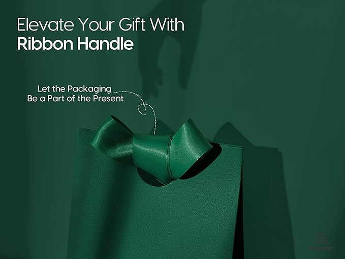 Vitalizart Paper Gift Bags With Ribbon Handles Set of 10 Green Bulk Reusable For Gift Wrap Girls Kids Birthday Bridal Shower Party Favors Goodie Bags Candy Christmas 5.91"x3.54"x7.28" Small
