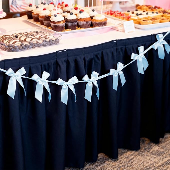 2pcs Blue Bow Garland Banner - 8.3 Feet Coquette Ribbon Bow Decorations for Baby Shower, Birthday Party, Bridal Shower Decor (Blue)