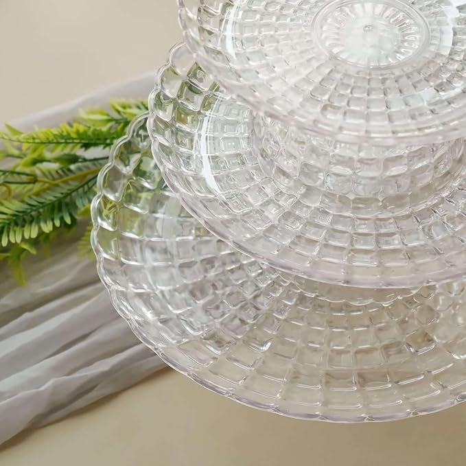 Efavormart Set of 3 | Clear Contemporary Pressed Plastic Stackable Cupcake Stands, Dessert Cake Pedestal Displays - 8", 10", 12"