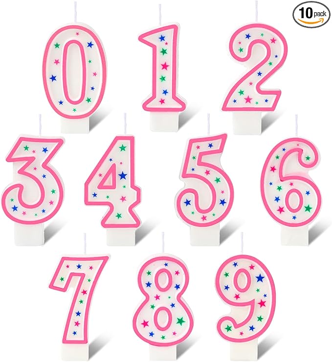 Nuanchu 10 Pcs Number Birthday Candles for Cakes, Polka Dot Colorful 0-9 Numeric Candles for Birthday Cake Decoration, Numeral Topper Decor for Wedding Anniversary Reunions Party Celebrations(Pink)
