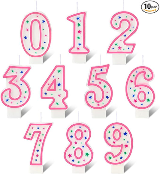 Nuanchu 10 Pcs Number Birthday Candles for Cakes, Polka Dot Colorful 0-9 Numeric Candles for Birthday Cake Decoration, Numeral Topper Decor for Wedding Anniversary Reunions Party Celebrations(Pink)