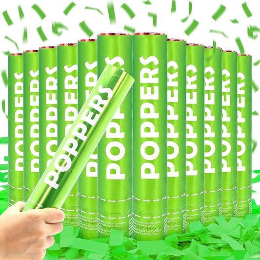 Confetti Cannon 12Pack Green Party Popper Shooters 12 Inch Confftti Poppers for Wedding Birthday Graduation Baby Shower Party Celebrations Supply Launches 20-25ft