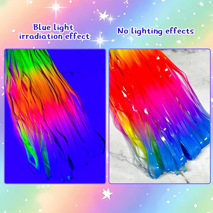 3 Pack Glow in The Dark Party Supplies 3.28x6.56Ft Rainbow Macaron Blacklight Reactive Fluorescent Foil Fringe Curtain for Glow Party,Photo Booth Prop Backdrop Streamer,Neon Party Decorations
