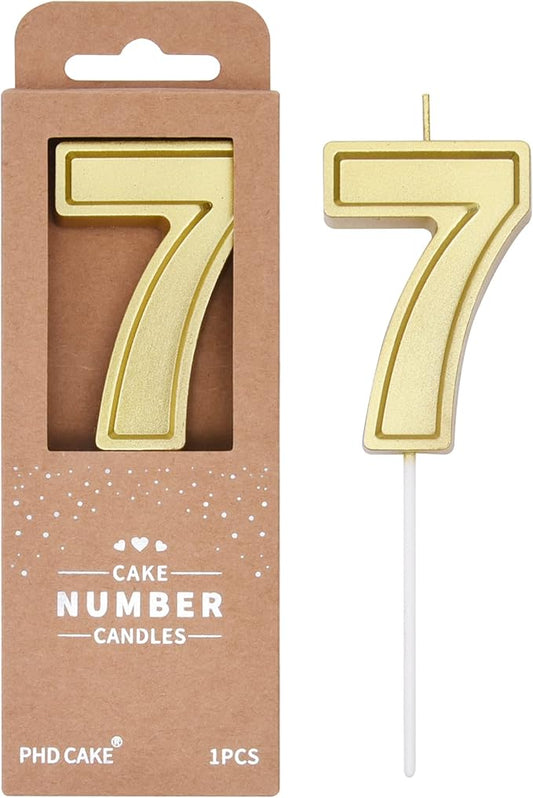 PHD CAKE 2.76 Inch Luxe Gold 7 Number Birthday Candles, Gold Number Candles, Cake Number Candles, Party Celebration