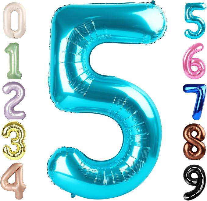 Balloon Numbers 40 Inch 5 Ballon for 5th Birthday Decorations, 15 25 35 50 Big Light Blue Number Balloons for Wedding Photo Shoot Party Decor