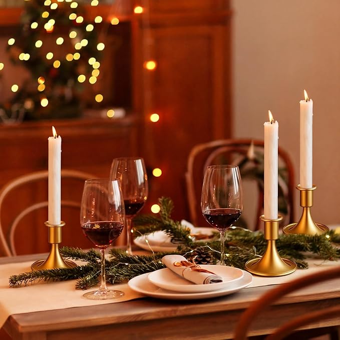 12 Pcs Gold Candle Holders Candlestick Holders, Gold Brass Color Vintage Candle Taper Holder for Table Centerpiece, Wedding Reception, Festive Christmas Mantel Decoration or Home Decor