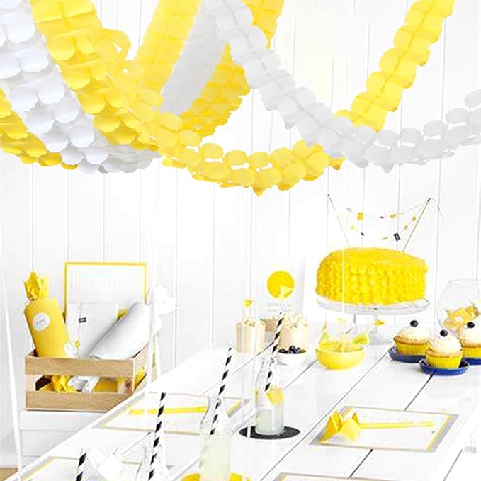 White-Yellow Party-Decorations Streamers Garland - 157Ft Four-Leaf Clover Hanging Banner,Wedding Bridal Baby Shower Birthday Sunflower Lemon Theme Decor Hugtmr