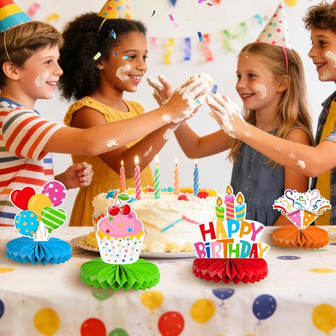 Kids Birthday Party Honeycomb Centerpiece Decorations Kit, Happy Birthday Table Decor for Boys Girls Party Supplies