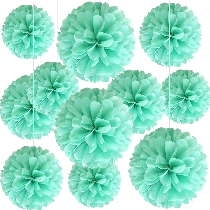 20 PCS Emerald Blue Tissue Paper Pom Poms, Tissue Pom Poms Flowers, Sizes of 6", 10", 12", 14" Hanging Paper Flower Ball for Wedding, Birthday, Halloween, Christmas, Baby Shower Party Decor