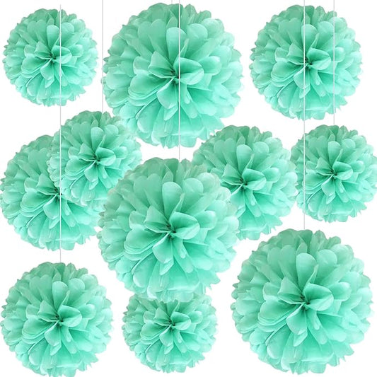 20 PCS Emerald Blue Tissue Paper Pom Poms, Tissue Pom Poms Flowers, Sizes of 6", 10", 12", 14" Hanging Paper Flower Ball for Wedding, Birthday, Halloween, Christmas, Baby Shower Party Decor