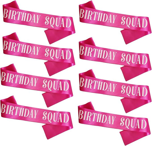 8PCS Birthday Squad Sashes, Hot Pink Birthday Sash Set for Women or Me Funny 16th 18th 21st 30th 40th 50th or Other Bday Party Favors Decorations