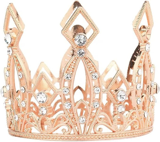 Mini Crown Cake Topper Crystal Headpiece Tiara Rhinestone Crown Cake Decoration for Wedding Birthday Baby Shower Party Favors (Rose Gold)