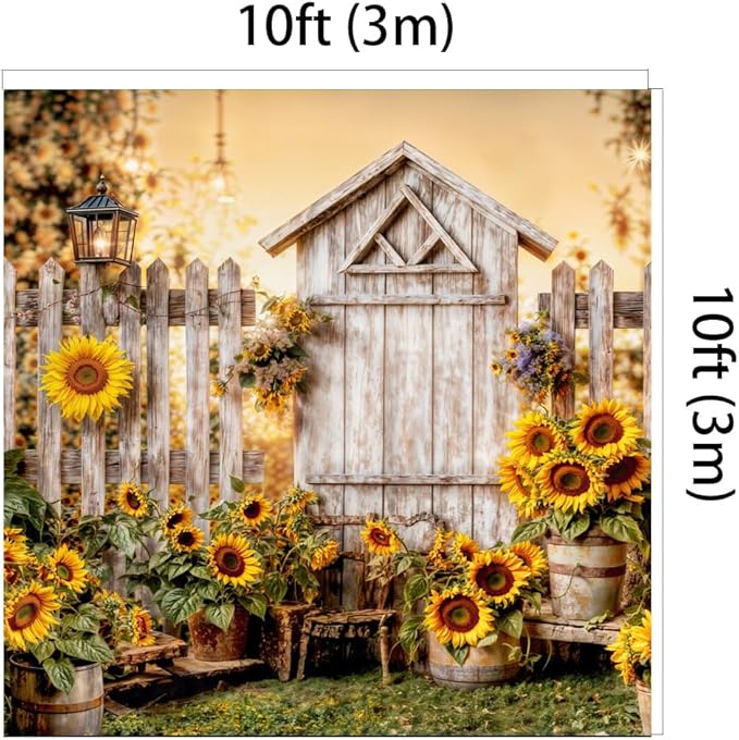 Kate 10x10ft Yellow Sunflowers Backdrops for Photography Rustic Wooden Fence Background Bridal Baby Shower Sweet Birthday Party Decoration Studio Backdrop