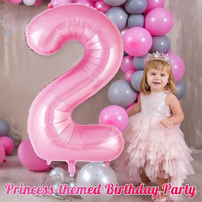 Pink Number 2 Balloon 40 Inch, Big Large Foil Helium Number Balloons, Jumbo Giant Mylar Number 2 Balloons for 2 Second Birthday Party Decorations Supplies Anniversary Celebration