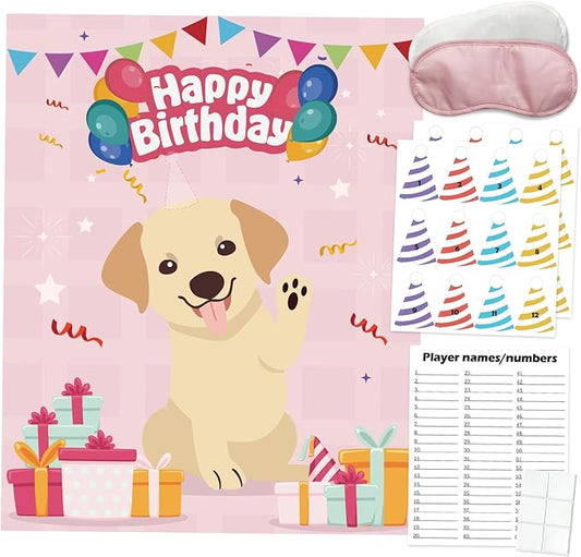 PARTYLOUD Dog Birthday Party Games, Pin The Hat on The Dog, Dog Themed Pet Party Games Toddlers Preschool Party Supplies Favors for Boys Girls Adults 24 Guests