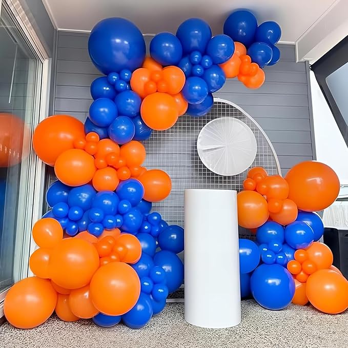 HILAVO Orange Blue Black Balloons Garland Arch Kit 112 Pcs Royal Navy Blue Black Orange Latex Helium Balloon for Graduation Cartoon Baby Shower Birthday Engagement Party Decorations Supplies