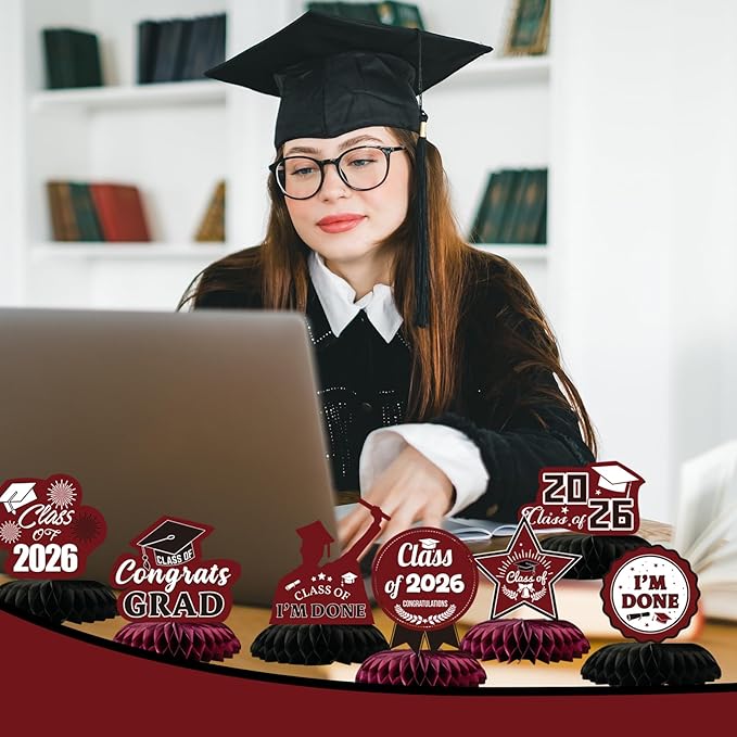 Graduation Decorations 2026 Burgundy Centerpieces for Tables 9 Pcs, Class of 2026 Graduation Party Decorations Table Toppers, Grad Centerpieces for Tables 2026, Congrats Grad Decor