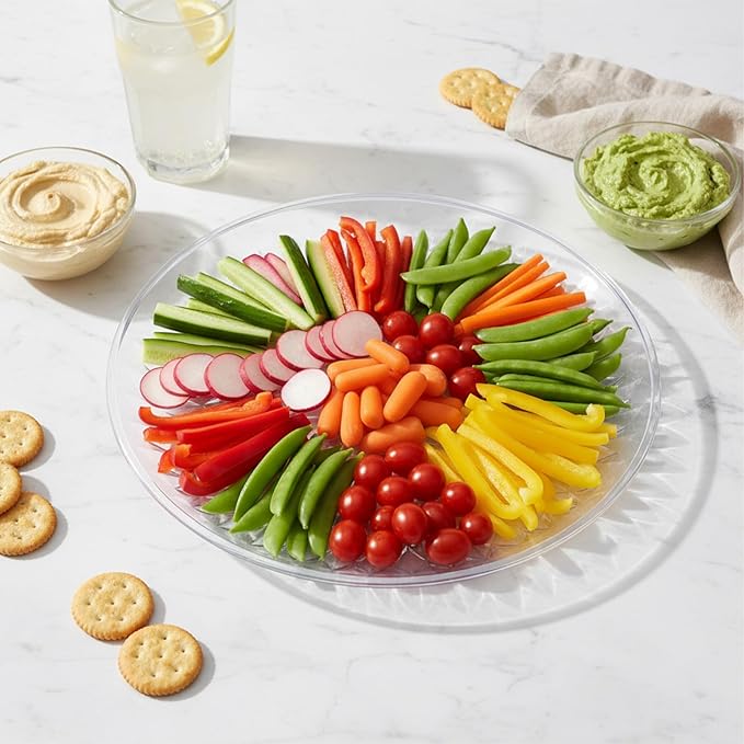 10 Pack Round Plastic Serving Platters 12 Inch - Clear Plastic Serving Trays for Parties, Weddings, Birthday, Cake, Cookies, Fruits & Snacks