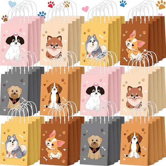 Zhanmai 48 Pcs Dog Birthday Party Favors Bags Bulk for Goodie Gifts Cute Puppy Candy Treat Paper Bags with Handles for Dog Birthday Party Decoration Supplies Pet Adoption