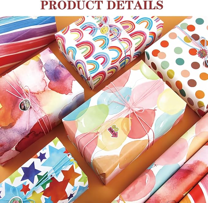 Viadom Birthday Wrapping Paper Roll, Gift Wrap for Boys Girls Kids Women Birthday, Valentines, Mothers day, Graduation, Wedding, Fathers day, Baby Shower, Christmas (17in x 50ft)