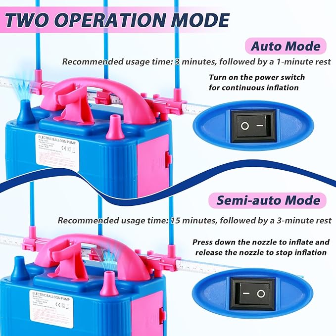 Party Zealot Electric Balloon Inflator Dual Nozzles with Balloon Sizer Air Pump US Standard Plug for Arch, Column Stand, Birthday, Wedding, Christmas, Graduation Party, and Party Decorations