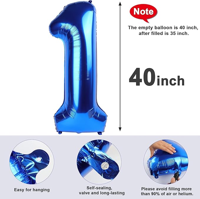 Balloons Number 40 Inch, Large Dark Blue Number 13 Balloon Party Decorations for 1 3 31 Birthday Memorial Day, Foil Balloon for Outdoor & Indoor Wedding Supplies