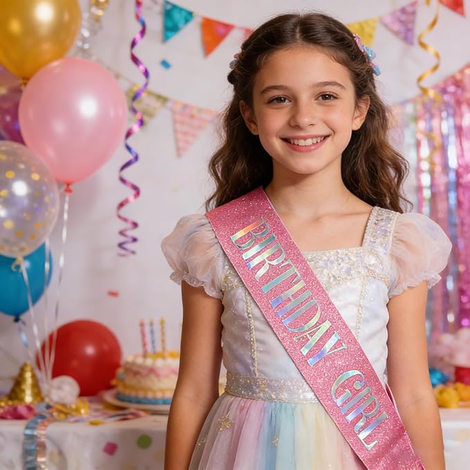 Birthday Sash Pink, Dazzle Foil Letter Glitter Birthday Girl Sash for 10th 11th 13th 16th 18th 21st Bday Gifts Party Suppiles Favors
