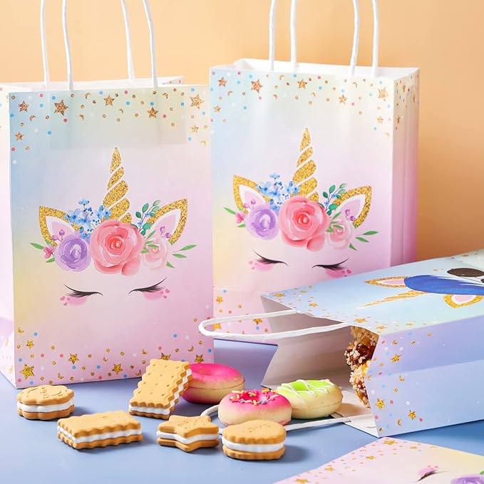 Gersoniel 16 Pcs Unicorn Party Favor Bags with Handles Unicorn Gift Goodie Treat Bags for Birthday Party Favors Supplies(10.4 x 8.2 x 4.3 Inch,For Girls and Boys)
