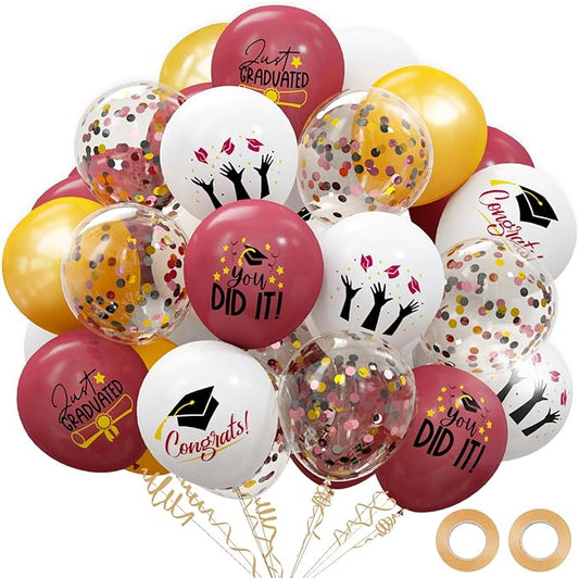 OuMuaMua 2026 Graduation Party Decorations, 68pcs Graduation Balloons Maroon Grad Decor for College High School Class of 2026 Congrats Grad Party Decor